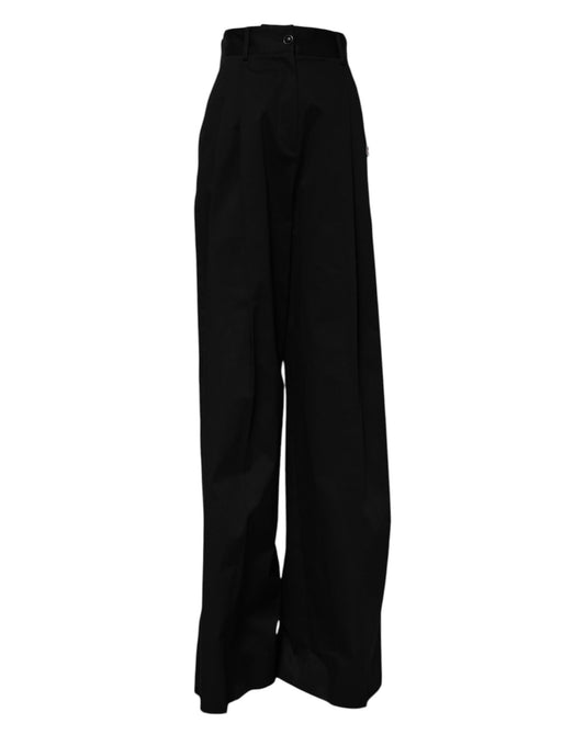 Dolce & Gabbana Black Cotton High-Waist Wide Leg Pants