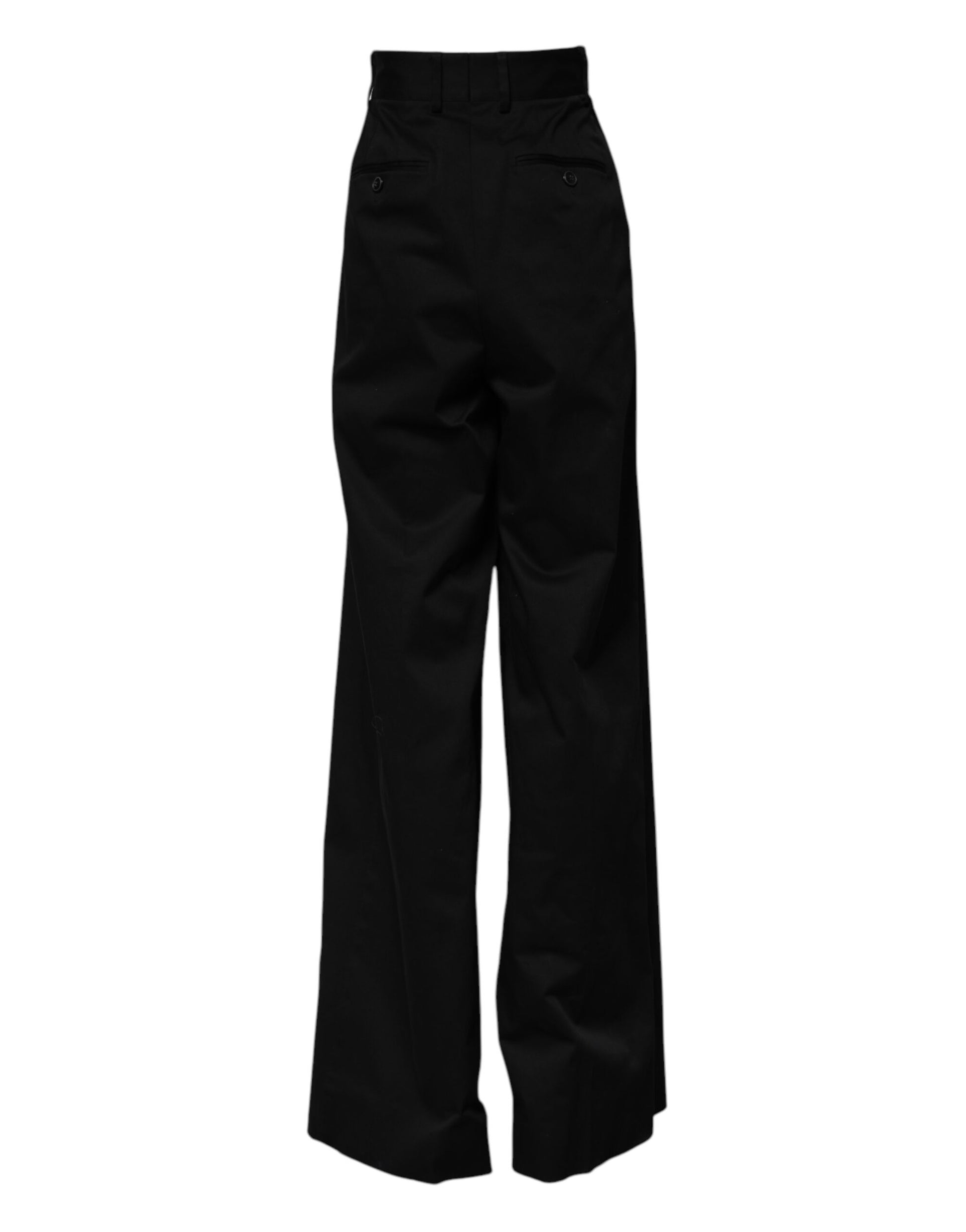 Dolce & Gabbana Black Cotton High-Waist Wide Leg Pants