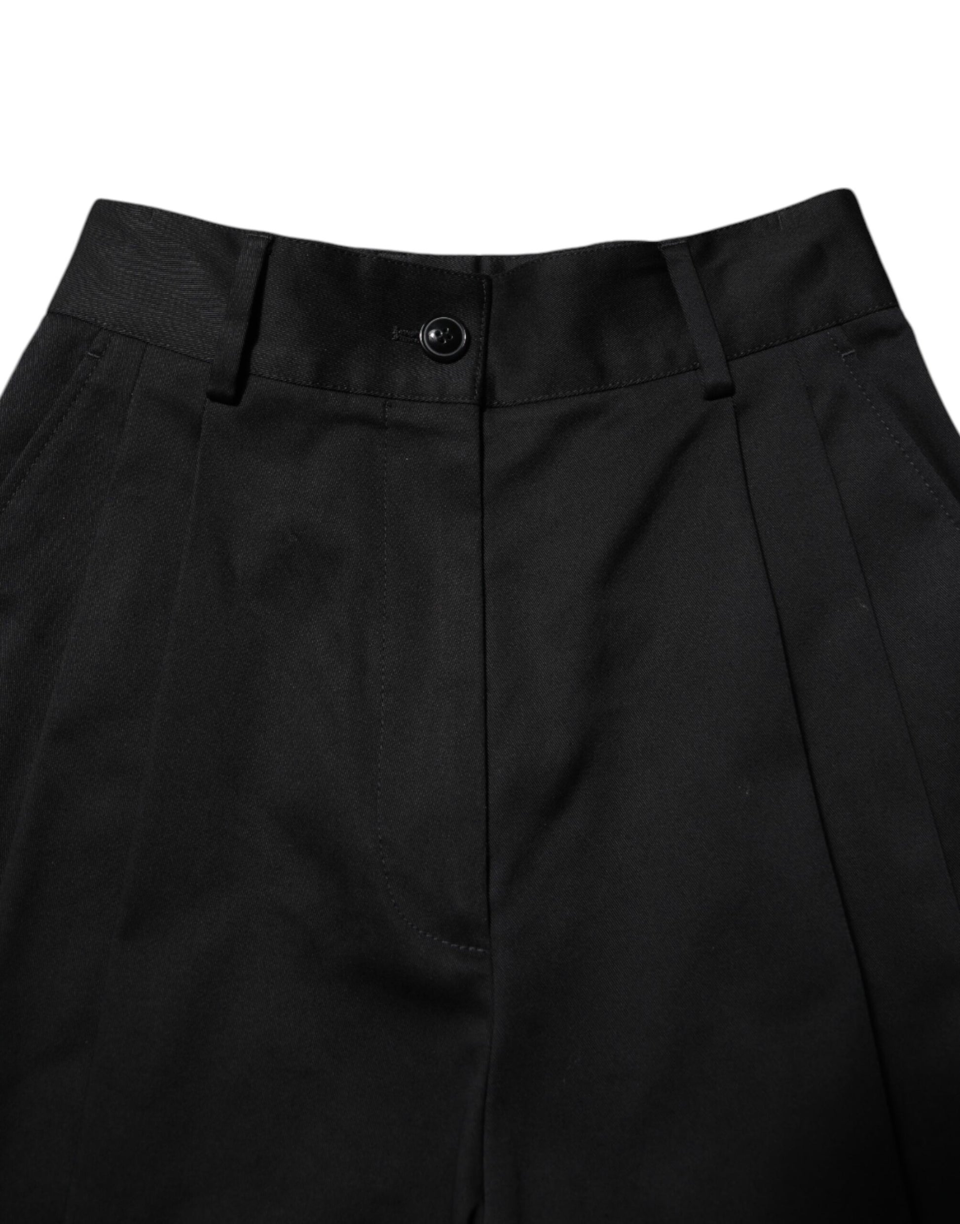 Dolce & Gabbana Black Cotton High-Waist Wide Leg Pants