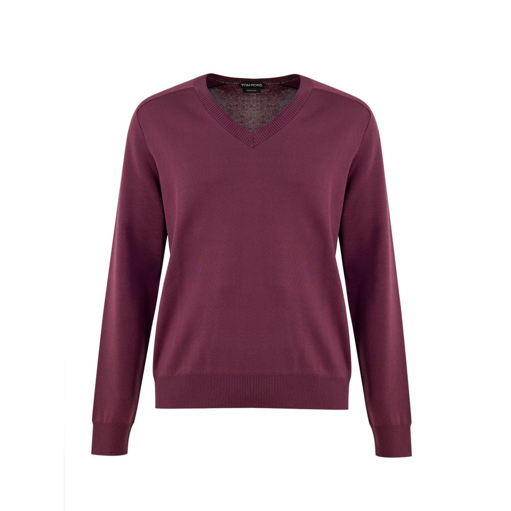 Tom Ford Purple Silk V-Neck Sweater
