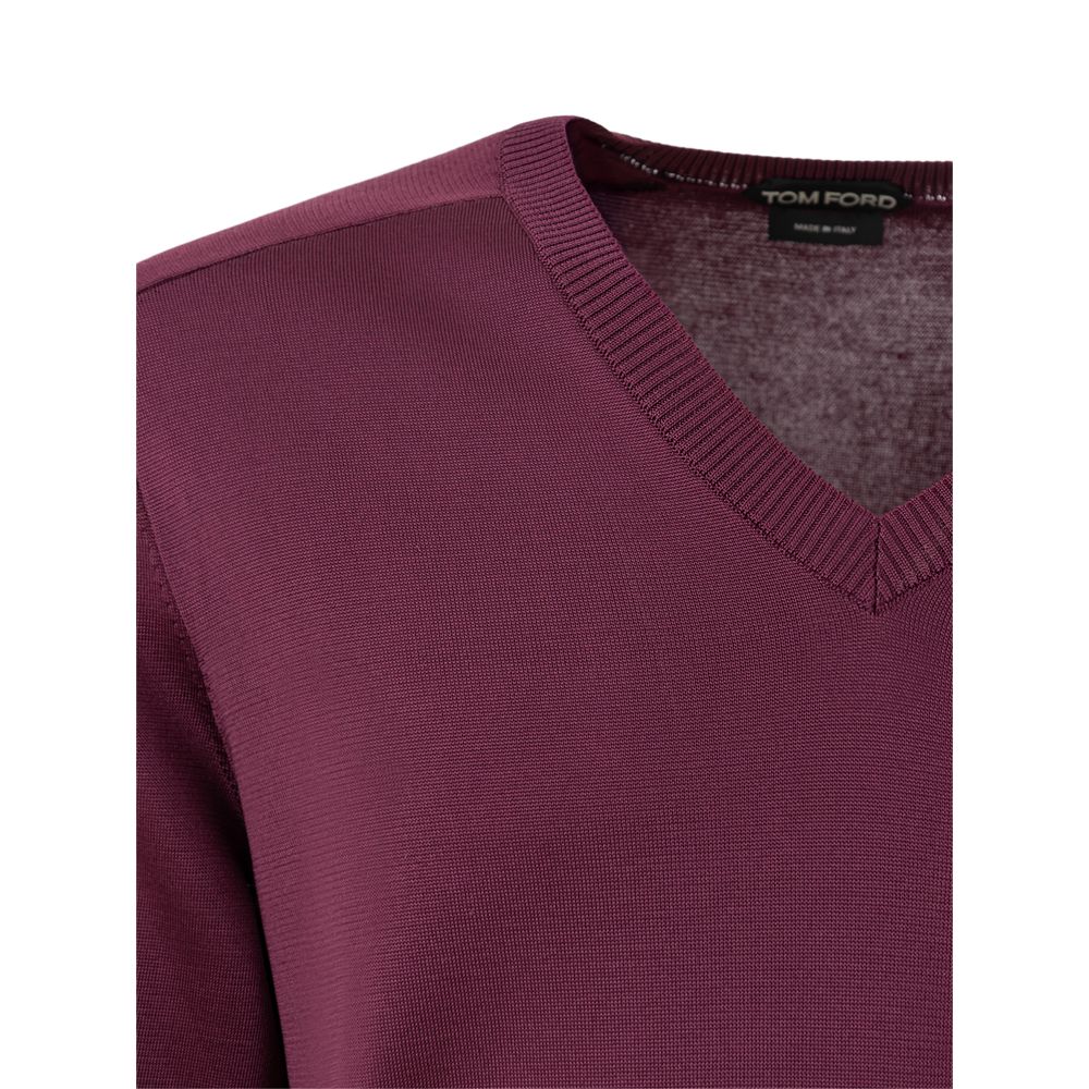 Tom Ford Purple Silk V-Neck Sweater