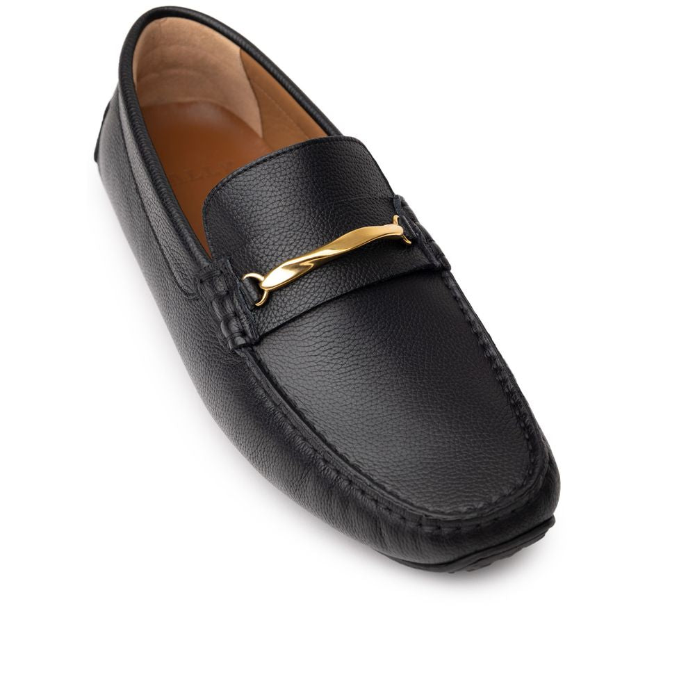 Bally Black Leather Moccasin Loafers