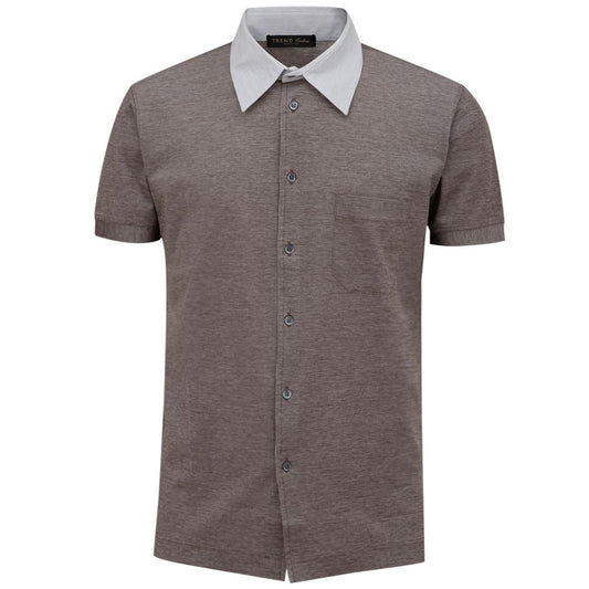 Corneliani Bicolor Cotton Shortsleeve Shirt - Grey with White Collar