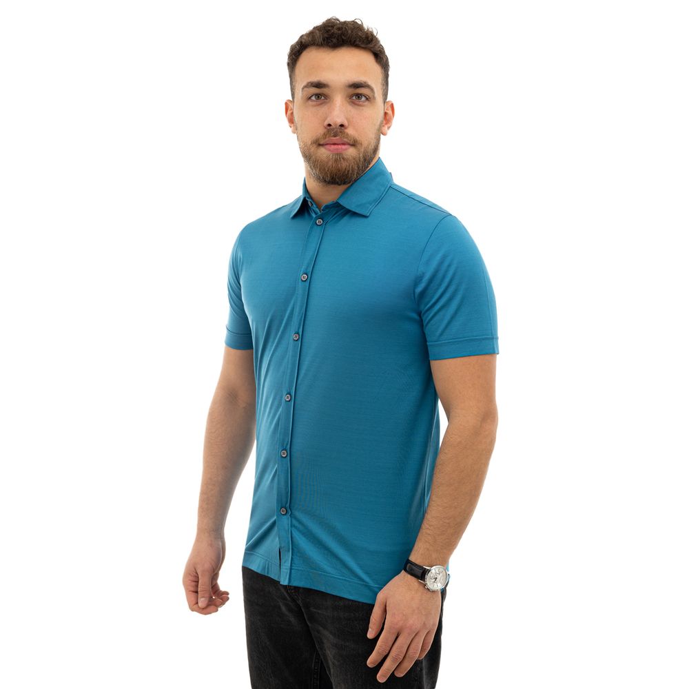Canali Light Blue Cotton Short Sleeve Shirt - Made in Italy