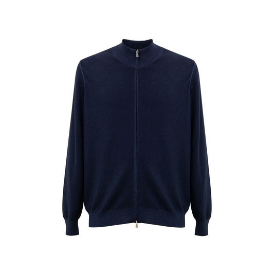 Gran Sasso Blue Wool T-Shirt and Long Sleeve Zip-Up Sweater