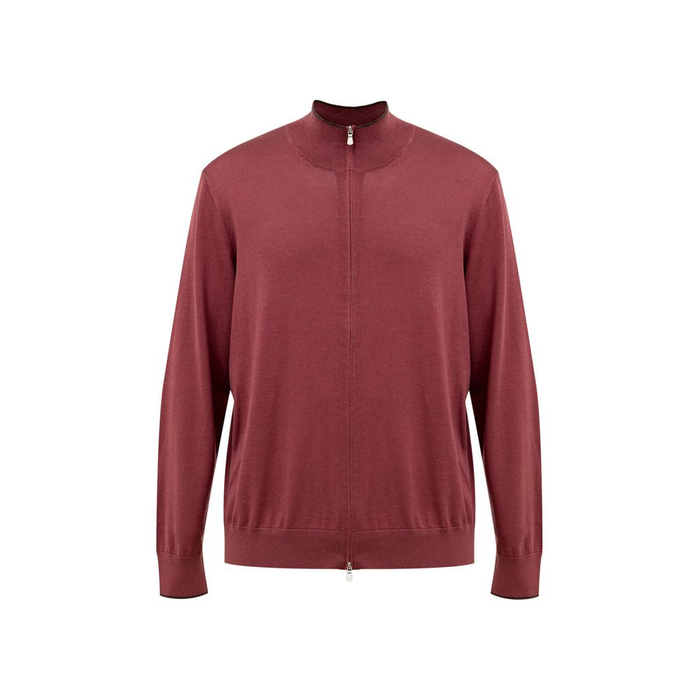 Gran Sasso Red Silk T-Shirt and Long Sleeve Zip-Up Sweater