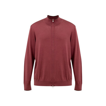Gran Sasso Red Silk T-Shirt and Long Sleeve Zip-Up Sweater