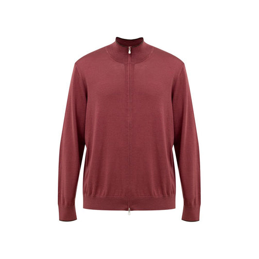 Gran Sasso Red Silk T-Shirt and Long Sleeve Zip-Up Sweater