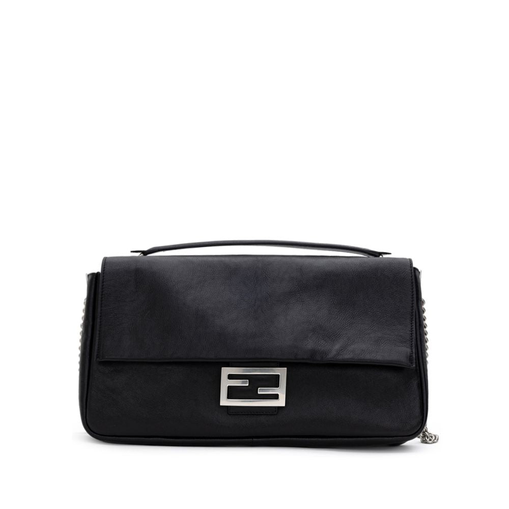Fendi Black Leather Shoulder Baguette Bag
