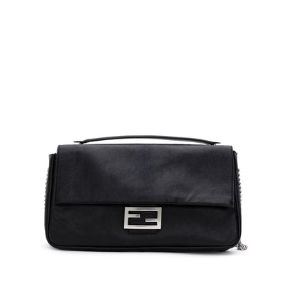 Fendi Black Leather Shoulder Baguette Bag