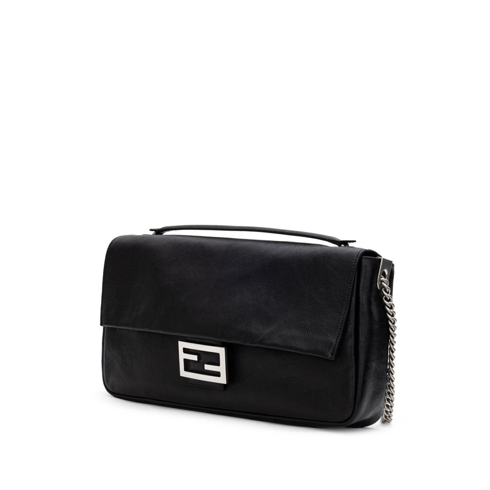 Fendi Black Leather Shoulder Baguette Bag
