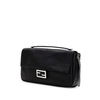 Fendi Black Leather Shoulder Baguette Bag
