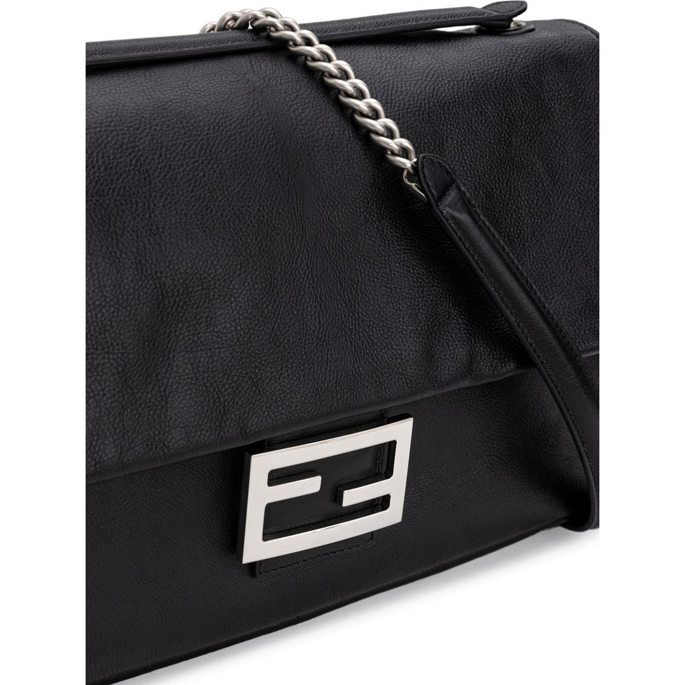 Fendi Black Leather Shoulder Baguette Bag