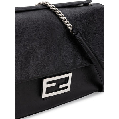 Fendi Black Leather Shoulder Baguette Bag