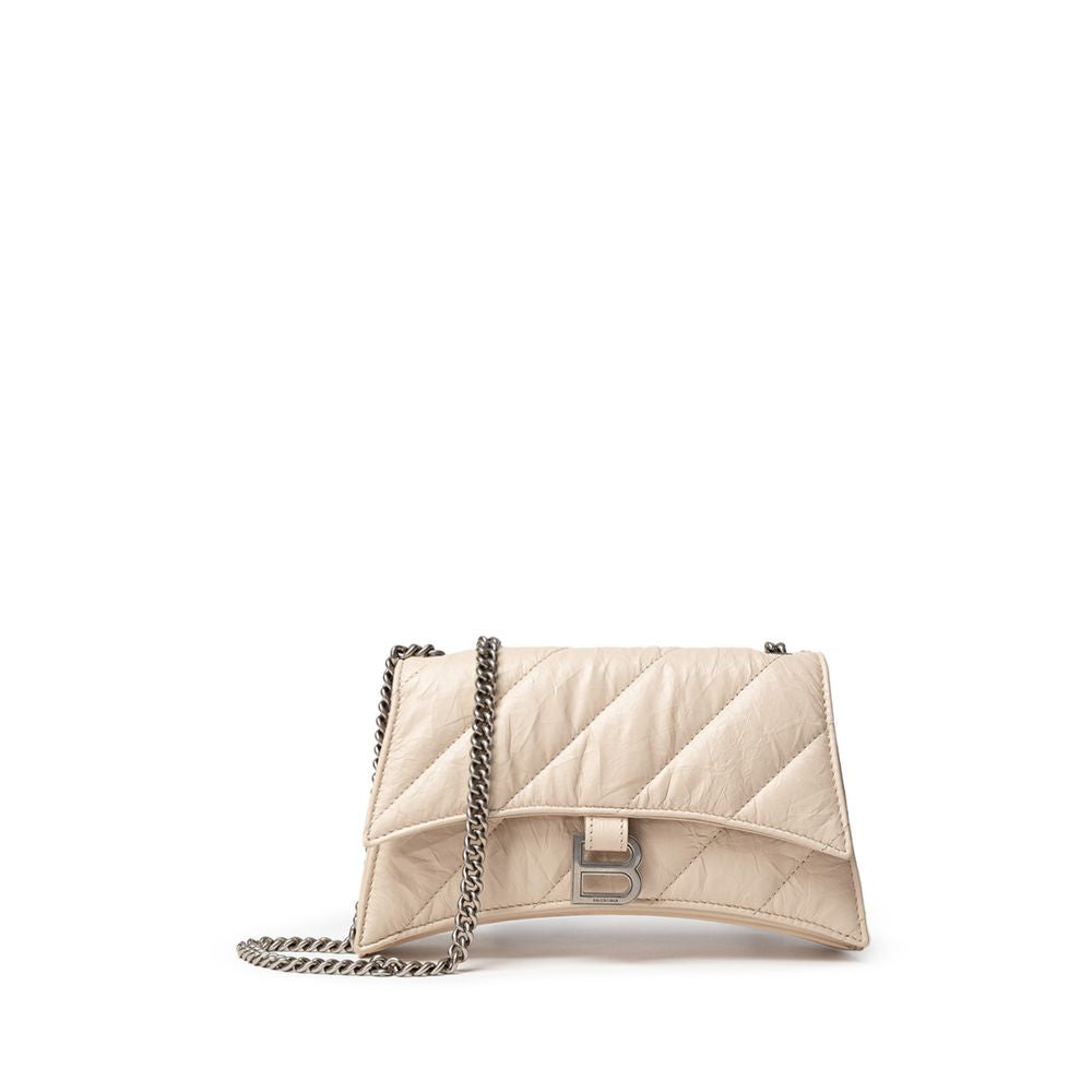 Balenciaga Beige Leather Shoulder Bag - Small Crush with Chain