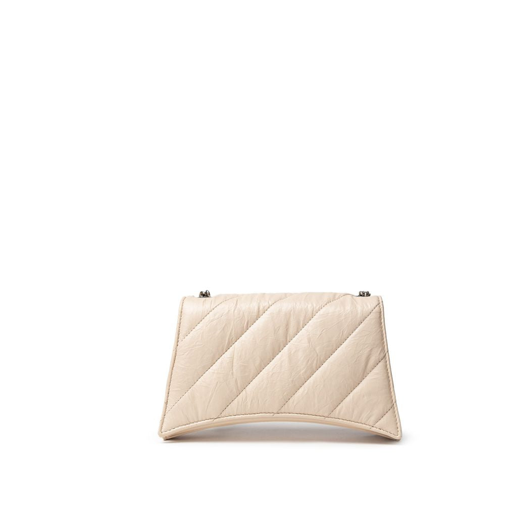 Balenciaga Beige Leather Shoulder Bag - Small Crush with Chain