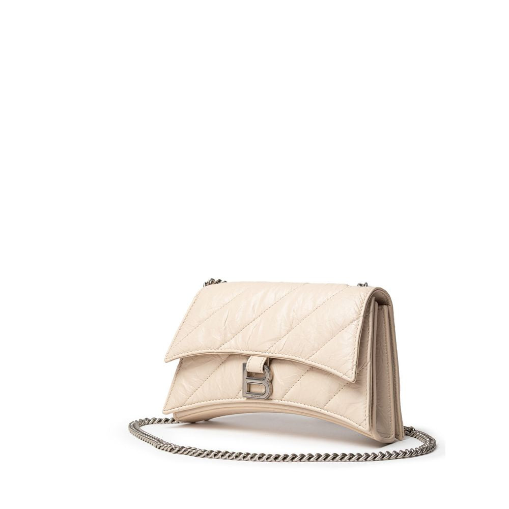 Balenciaga Beige Leather Shoulder Bag - Small Crush with Chain