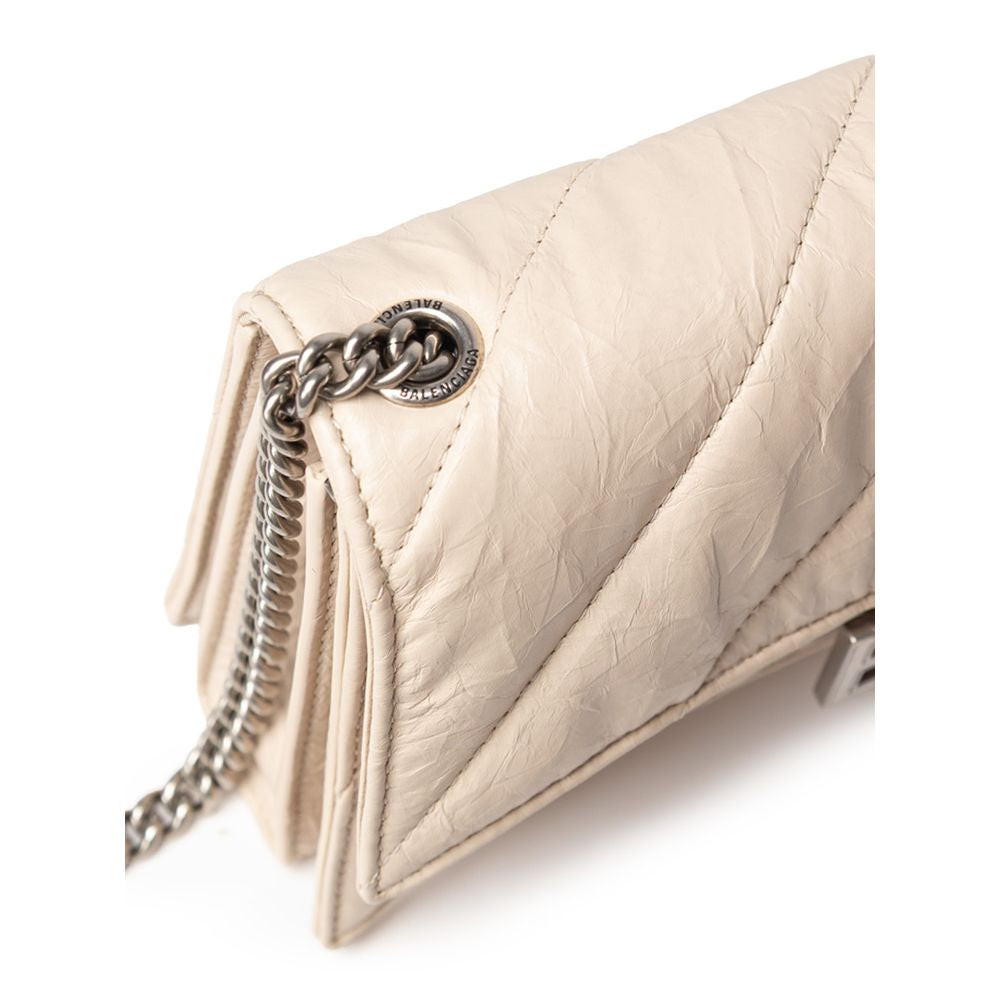 Balenciaga Beige Leather Shoulder Bag - Small Crush with Chain
