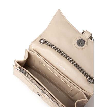 Balenciaga Beige Leather Shoulder Bag - Small Crush with Chain
