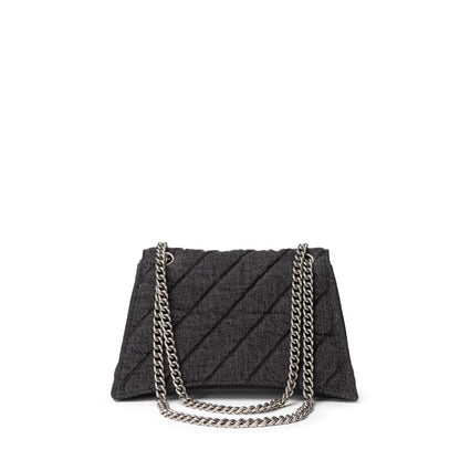 Balenciaga Black Fabric and Leather T-Shirt Crush Medium Denim Shoulder Bag