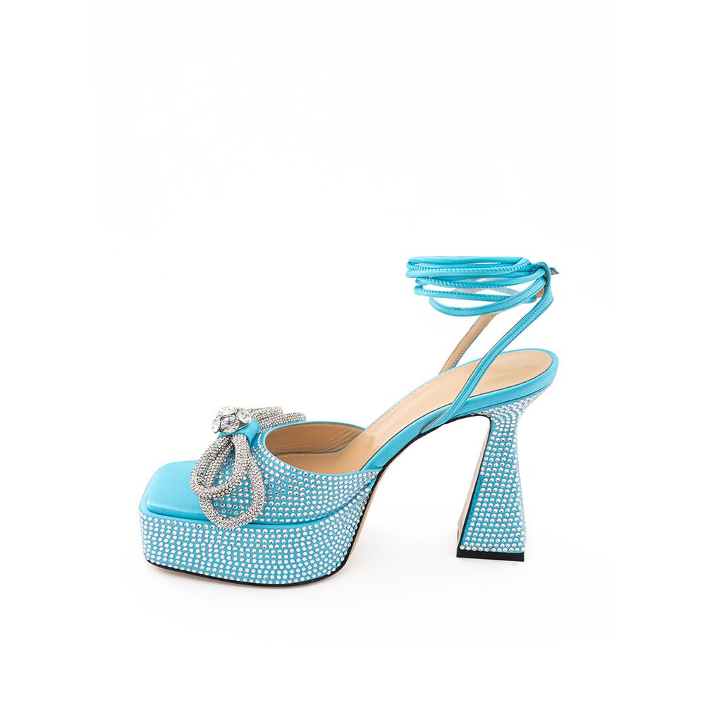 MACH & MACH Blue Leather Platform Sandals with Crystals