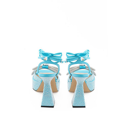 MACH & MACH Blue Leather Platform Sandals with Crystals