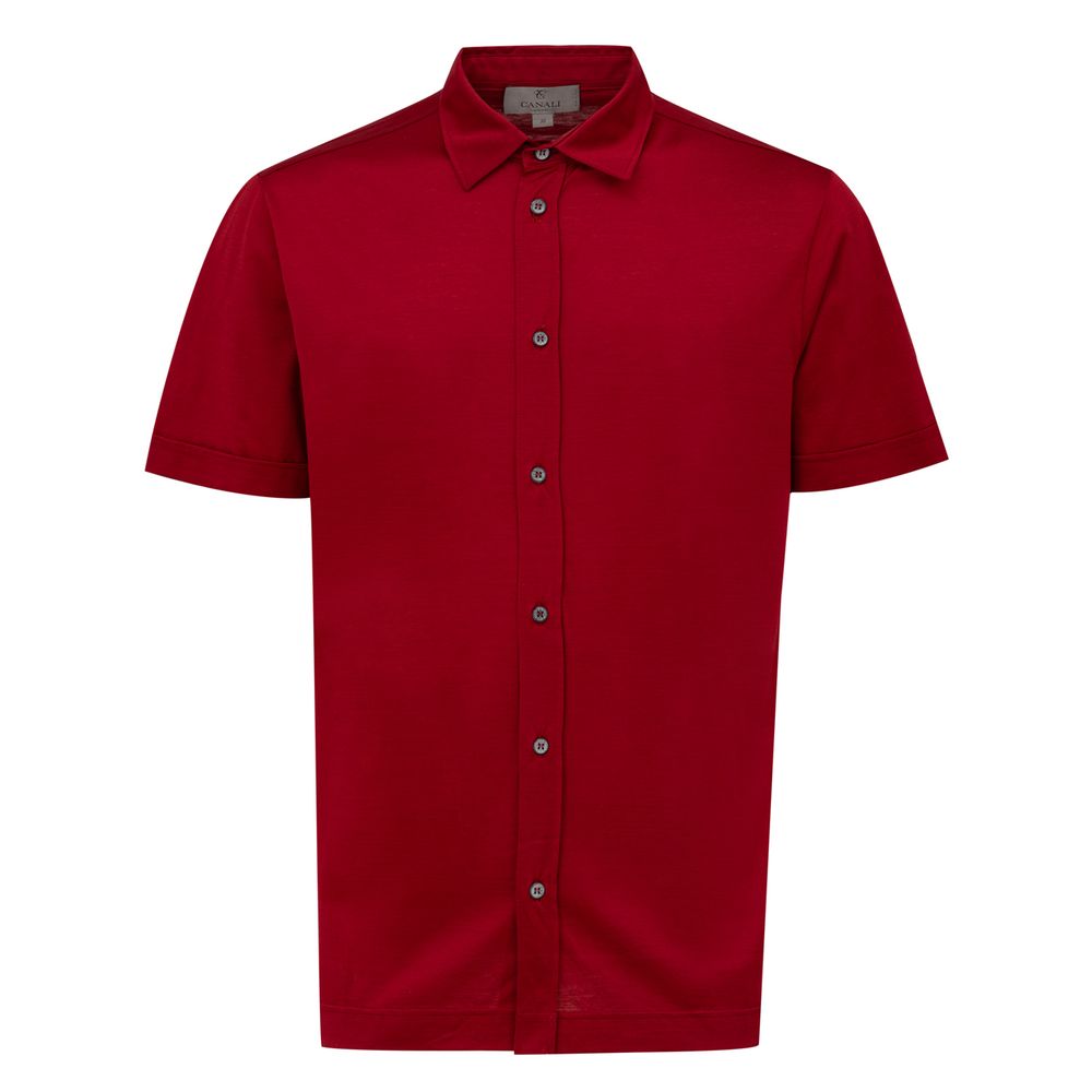 Canali Red Cotton Shirt - Short Sleeve Elegance