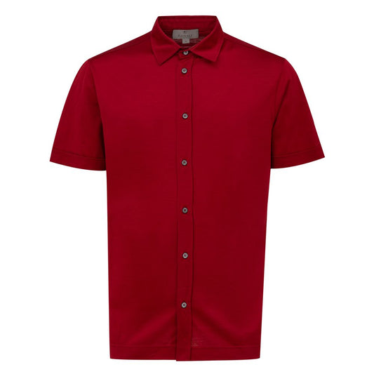 Canali Red Cotton Shirt - Short Sleeve Elegance