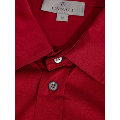 Canali Red Cotton Shirt - Short Sleeve Elegance