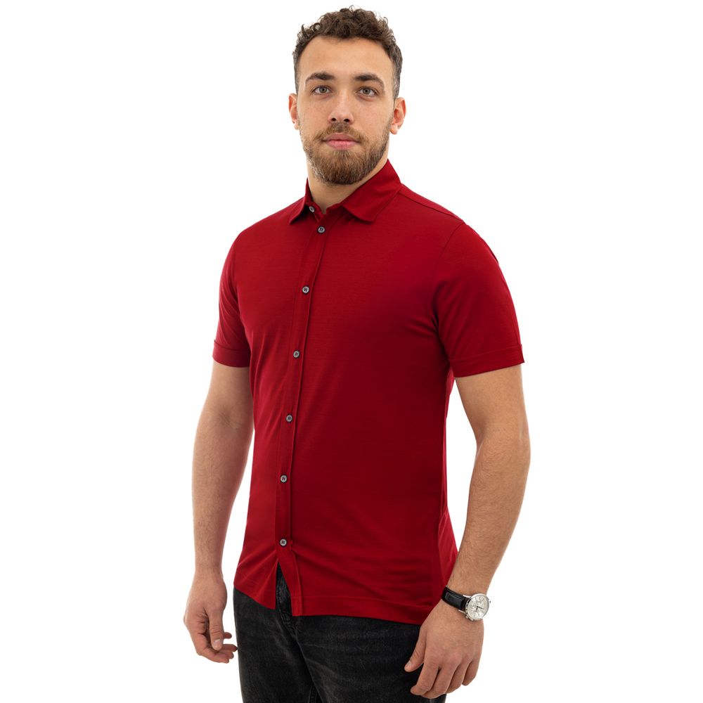 Canali Red Cotton Shirt - Short Sleeve Elegance