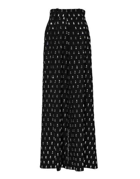Dolce & Gabbana Black Crystal Embellished Wide Leg Pants