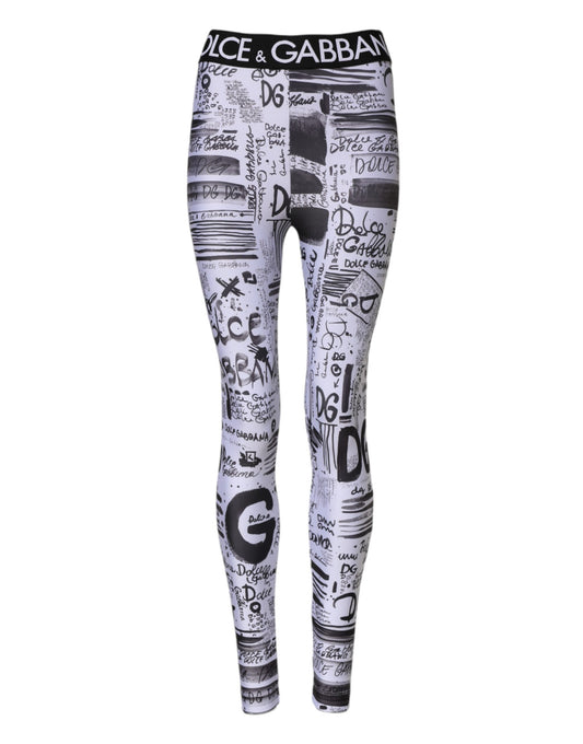 Dolce & Gabbana White Graphic High-Waist Skinny Leggings Pants