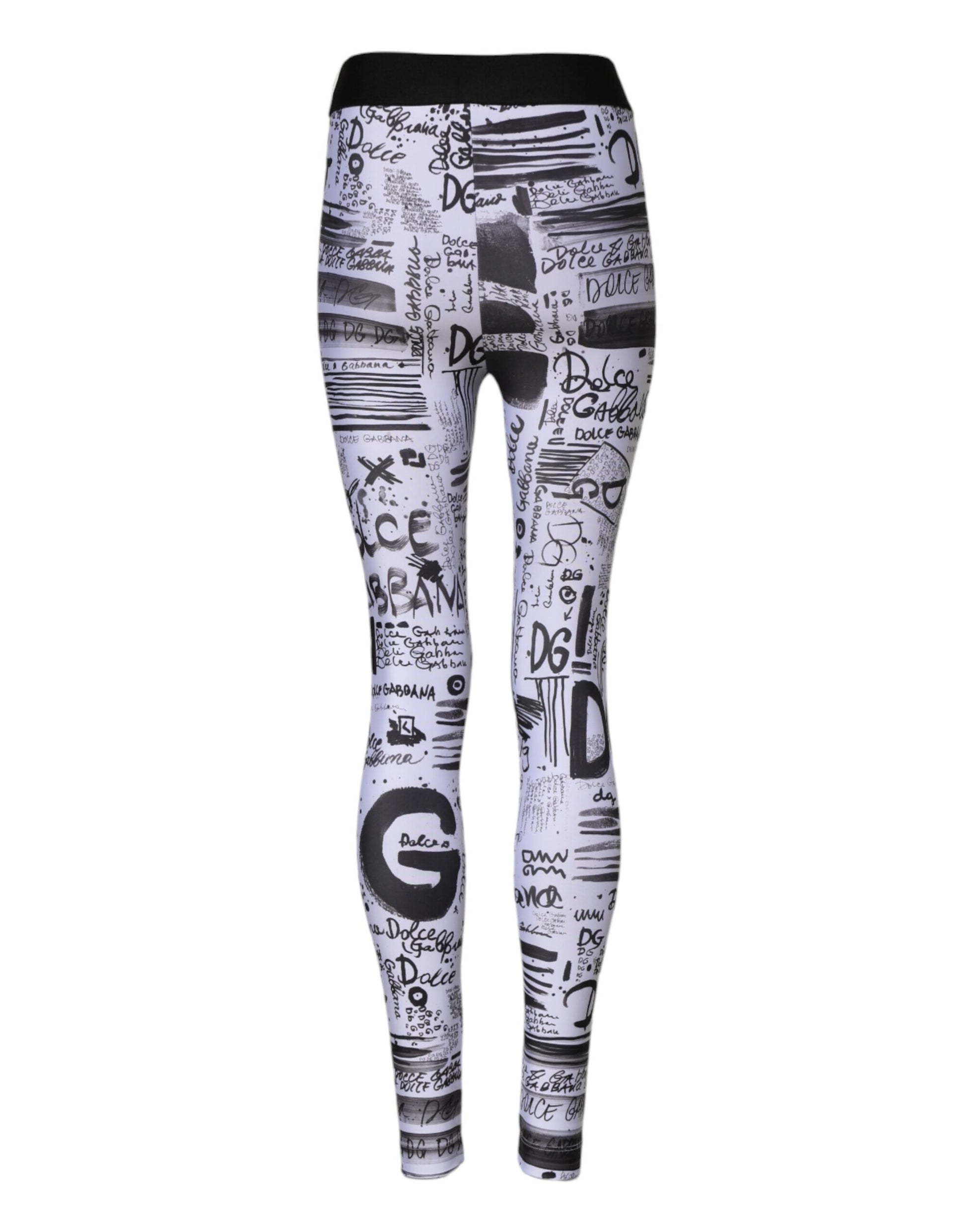 Dolce & Gabbana White Graphic High-Waist Skinny Leggings Pants