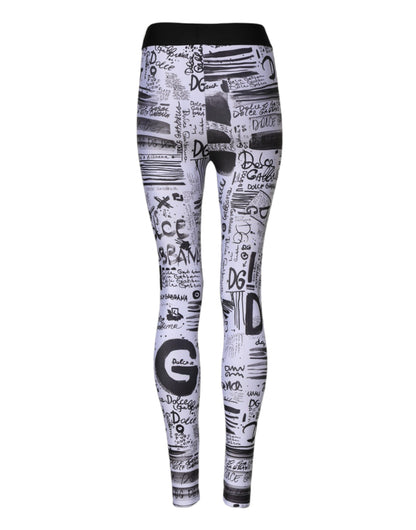 Dolce & Gabbana White Graphic High-Waist Skinny Leggings Pants