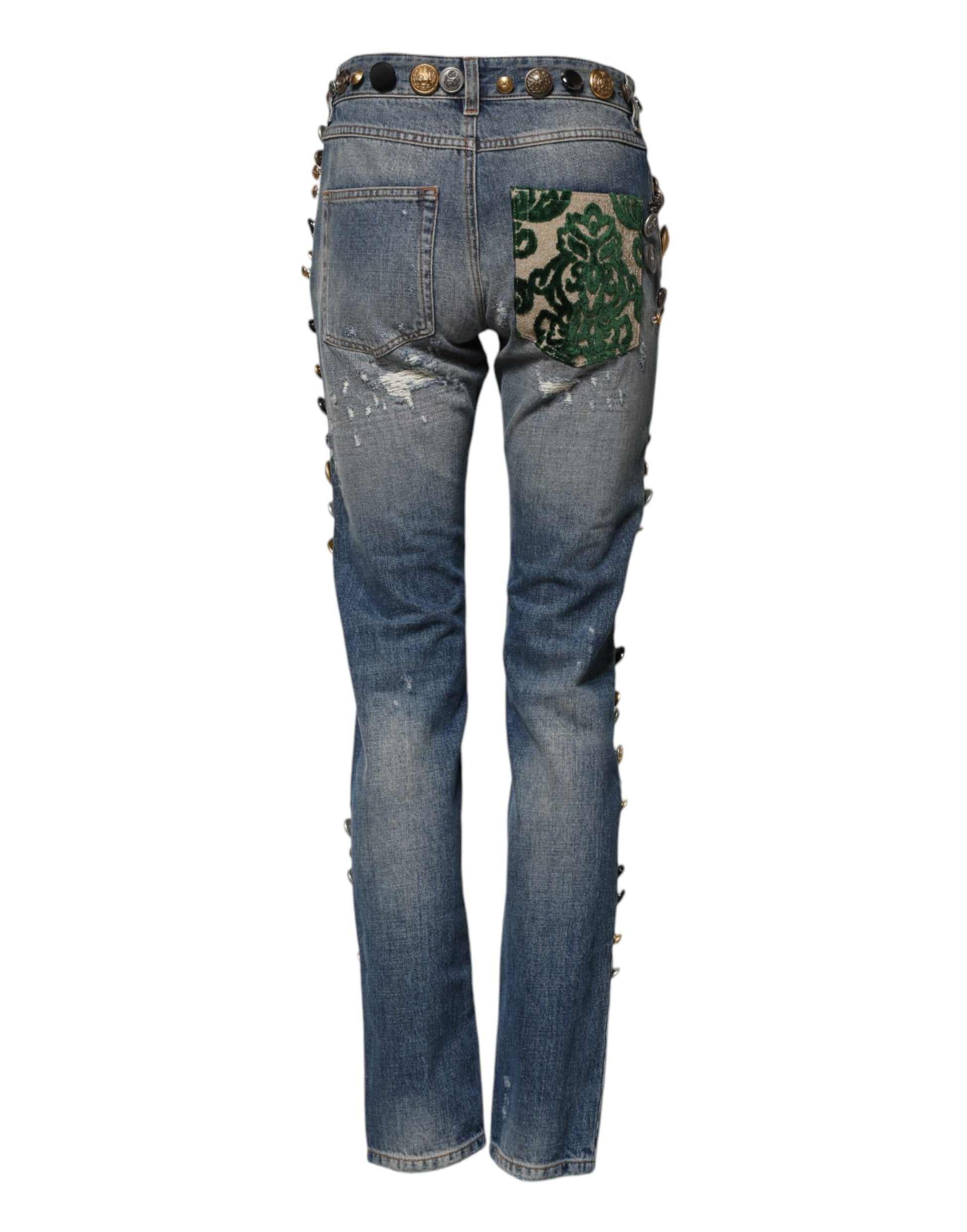 Dolce & Gabbana Blue Embellished Tattered Skinny Denim Jeans