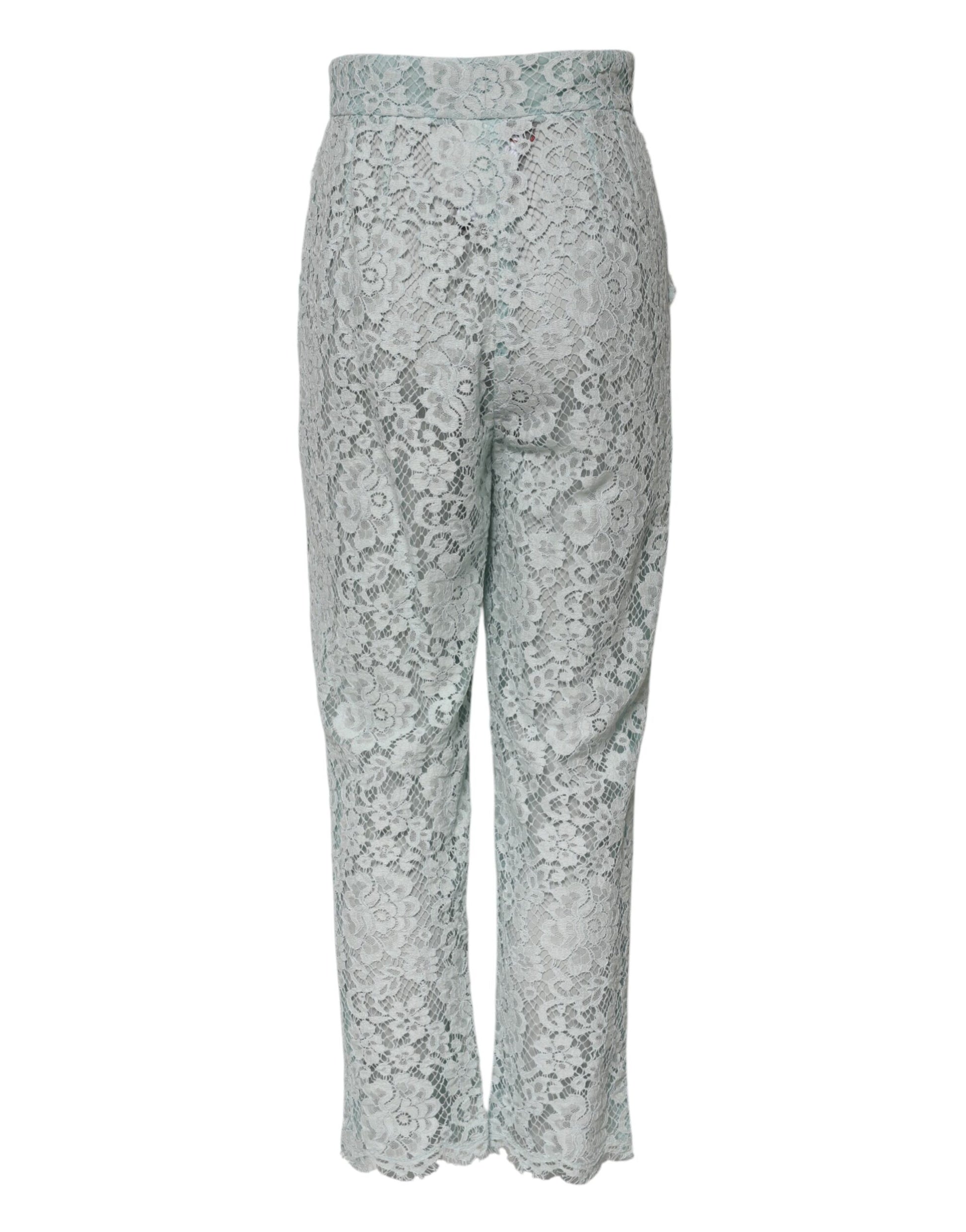 Dolce & Gabbana Mint Green High Waist Floral Lace Trousers