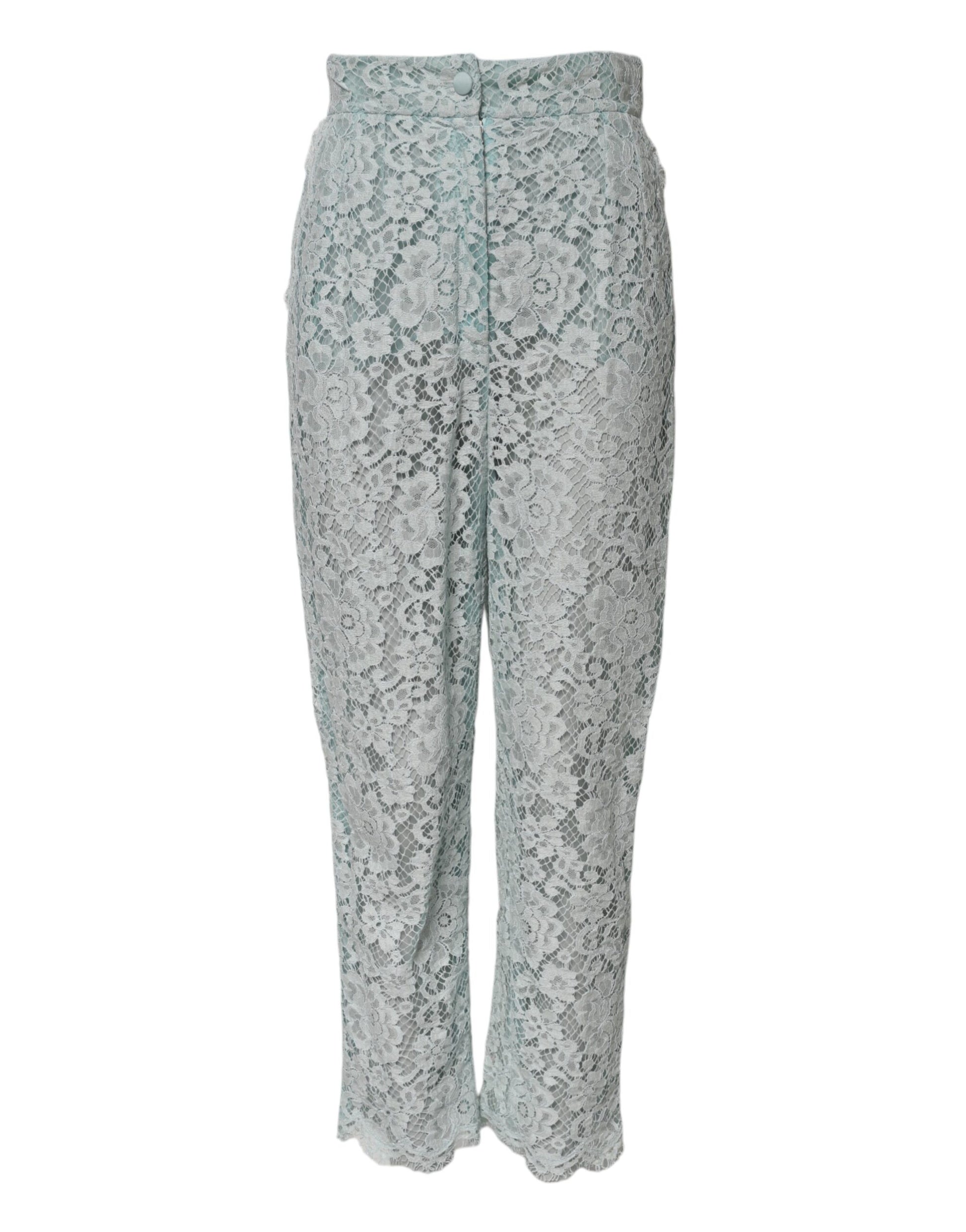 Dolce & Gabbana Mint Green High Waist Floral Lace Trousers