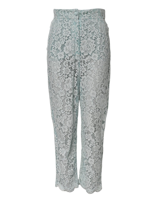 Dolce & Gabbana Mint Green High Waist Floral Lace Trousers
