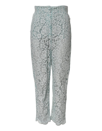 Dolce & Gabbana Mint Green High Waist Floral Lace Trousers