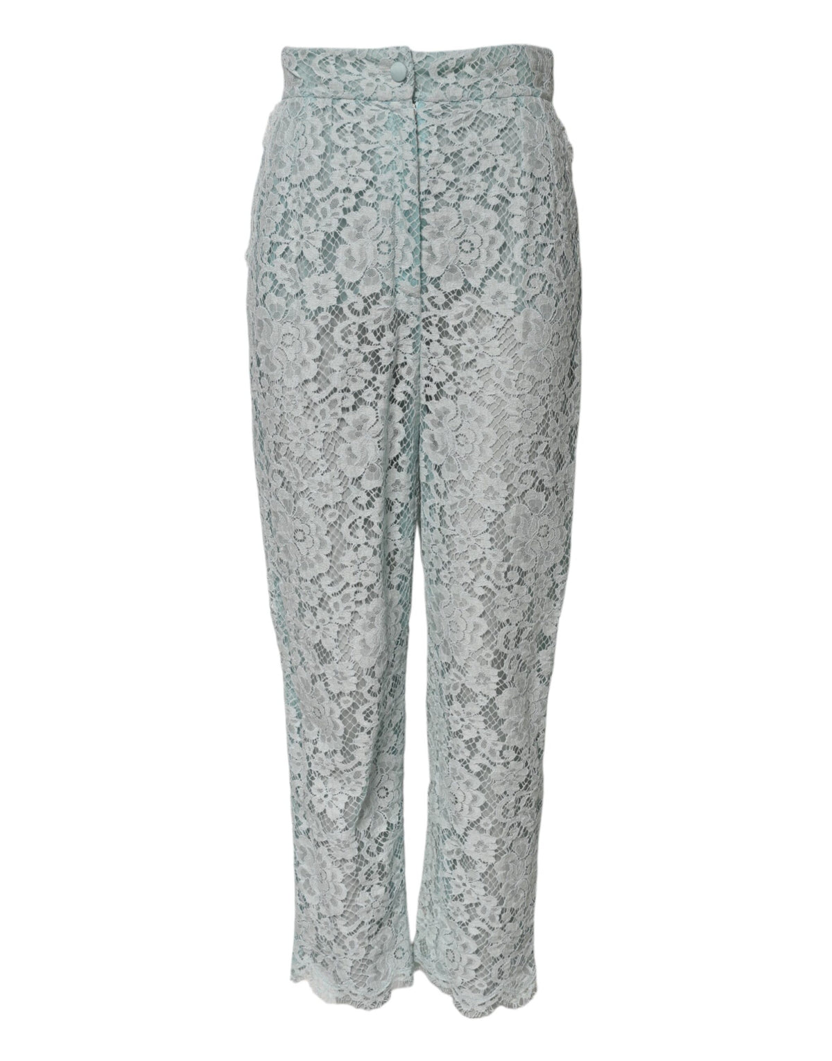 Dolce & Gabbana Mint Green High Waist Floral Lace Trousers