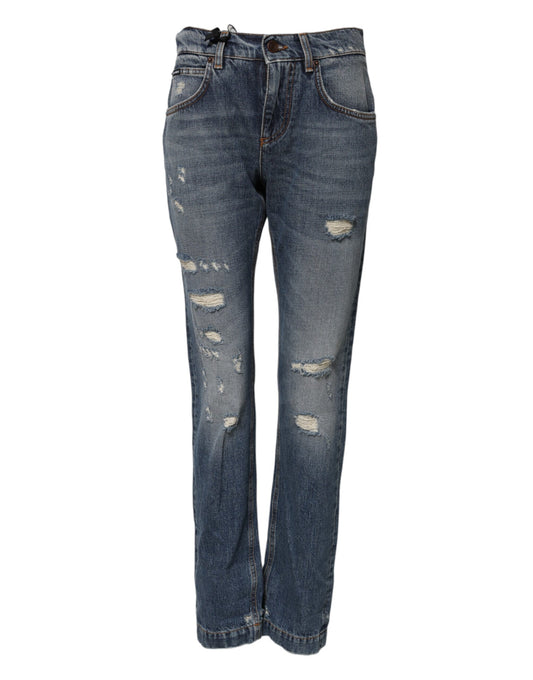 Dolce & Gabbana Boyfriend Tattered Denim Jeans in Blue