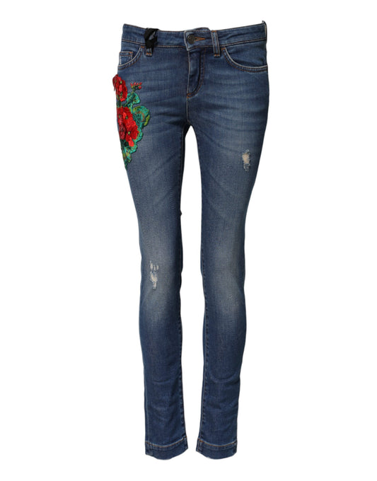 Dolce & Gabbana Blue Cotton Low Waist Skinny Denim Jeans