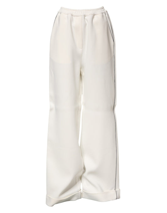 Dolce & Gabbana White Viscose Wide Leg Pull On Pants