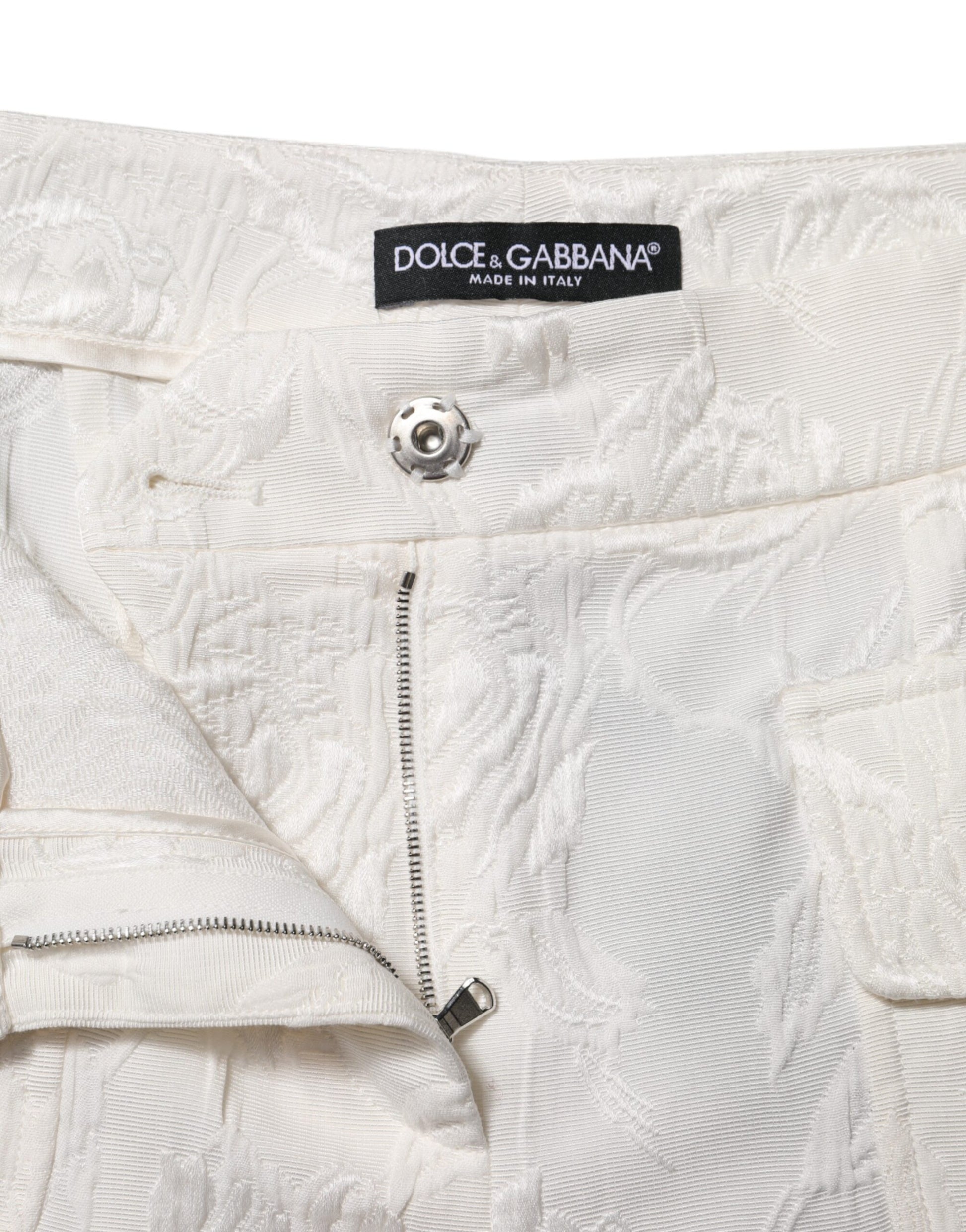 Dolce & Gabbana White Cotton Floral Jacquard Cropped Flared Pants