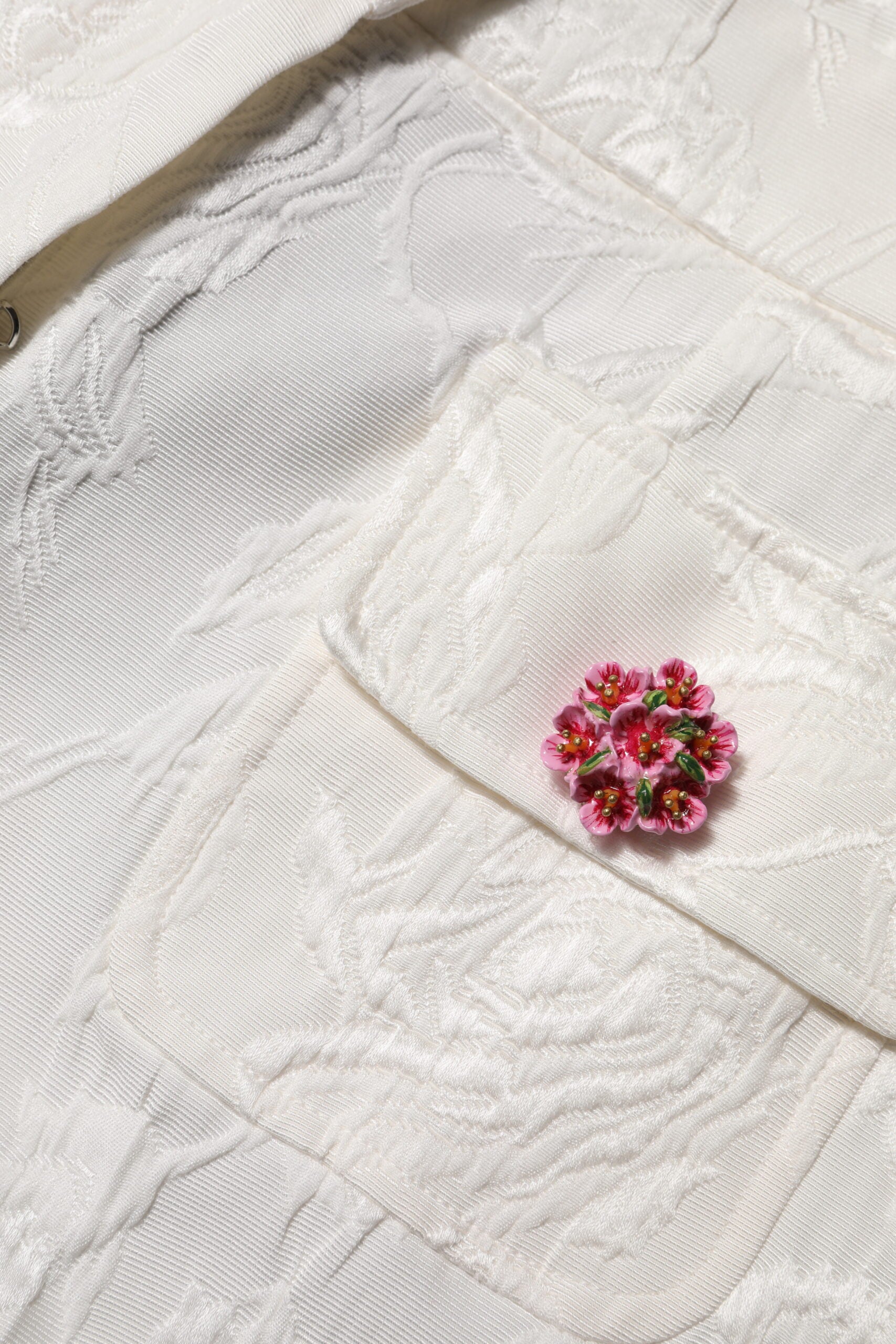 Dolce & Gabbana White Cotton Floral Jacquard Cropped Flared Pants