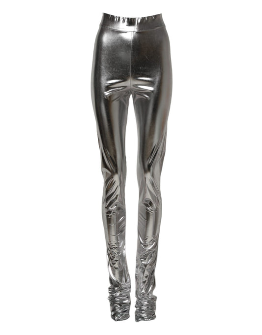 Dolce & Gabbana Metallic Silver Slim Fit Leggings Pants