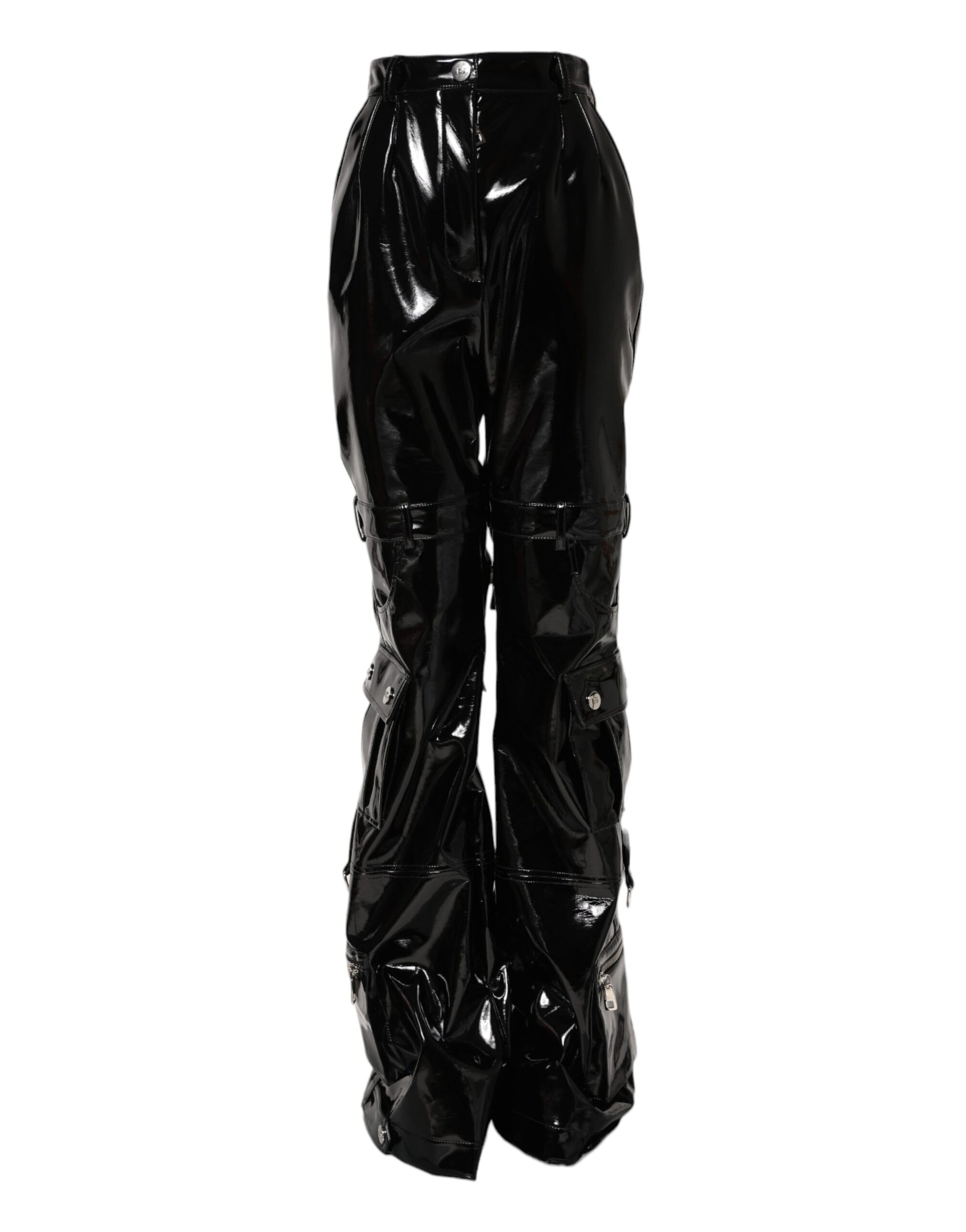 Dolce & Gabbana Black High Waist Vinyl Cargo Bootcut Pants