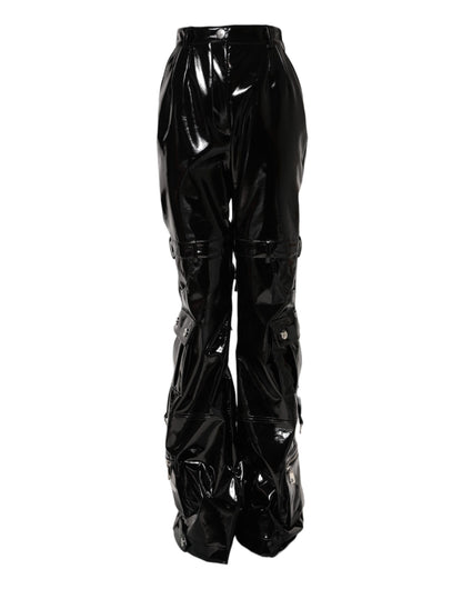 Dolce & Gabbana Black High Waist Vinyl Cargo Bootcut Pants