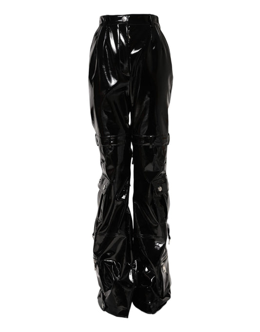 Dolce & Gabbana Black High Waist Vinyl Cargo Bootcut Pants