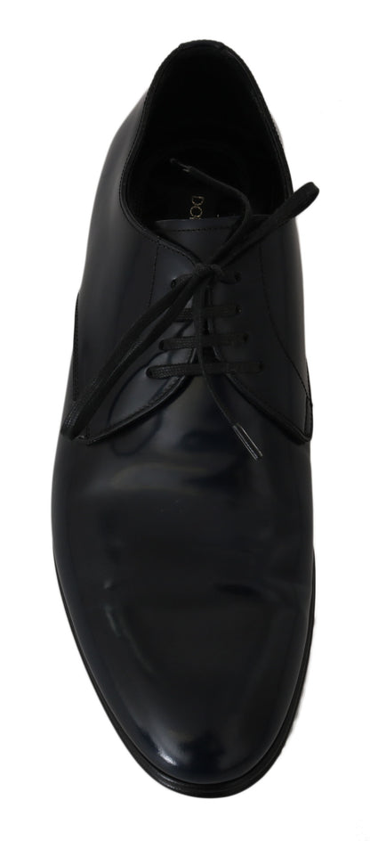  - Elegant Dark Blue Leather Derby Dress Shoes